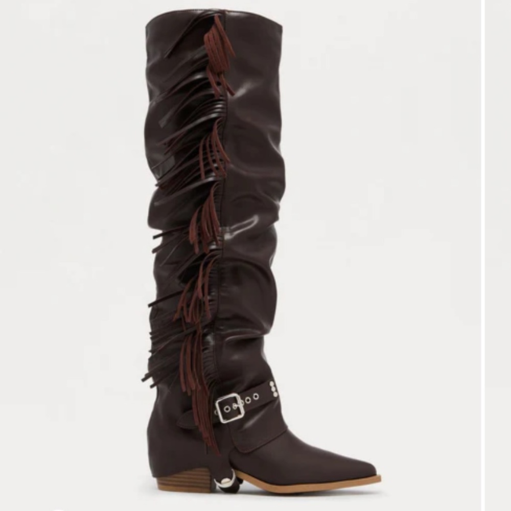 Brown Fringe Overlay Boots